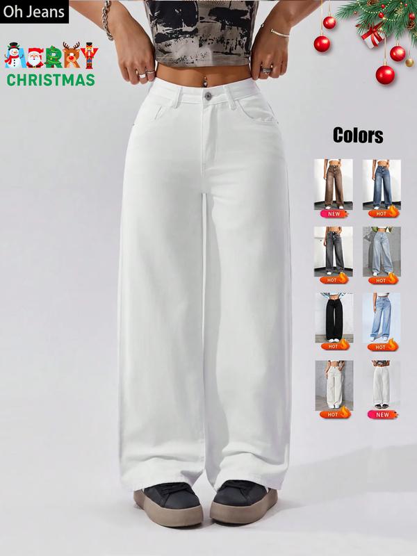 Women's Elastic Waist Pocket Button Denim Jeans, Casual Fashion Comfortable Pants for All Seasons, Perfect for Any Leisure Occasion, Denim Clothing
