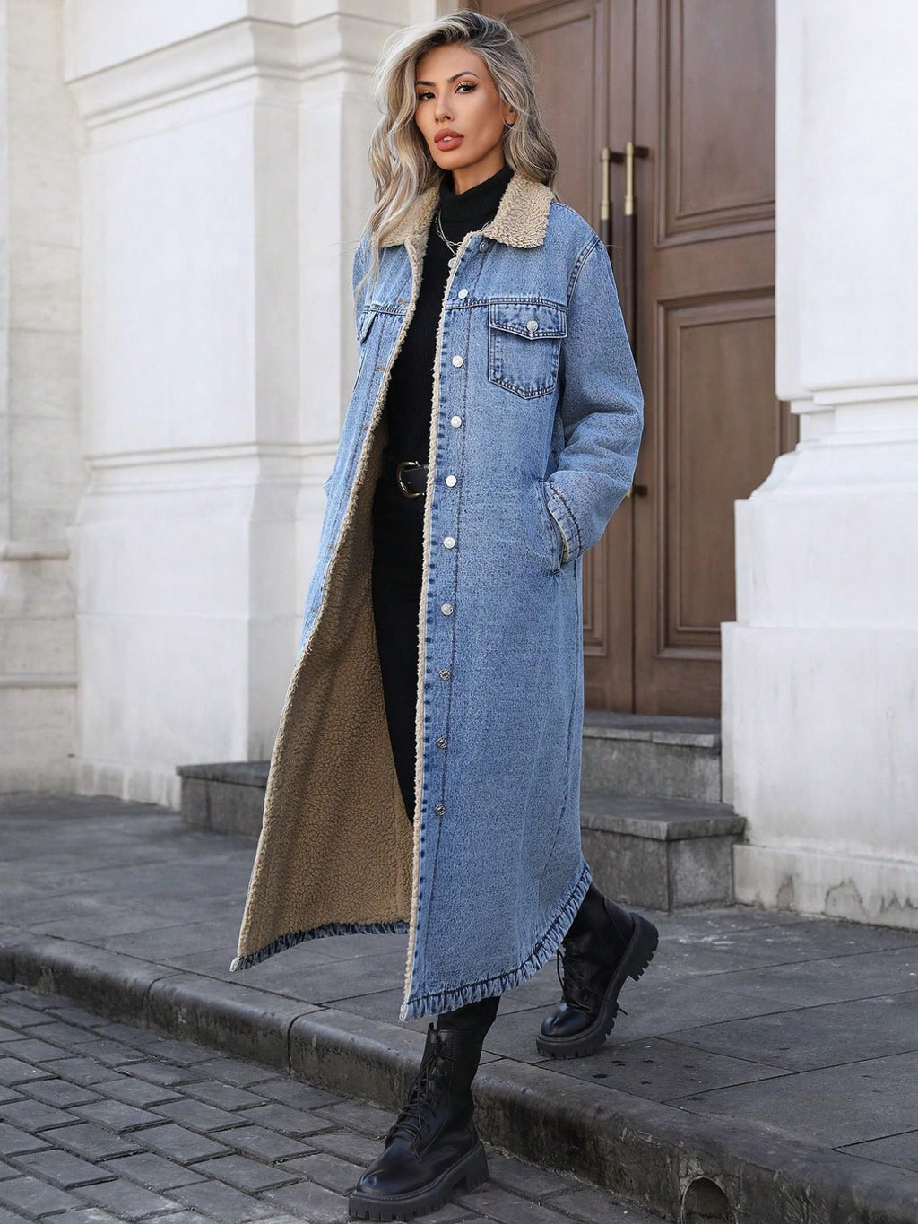 Women's Fall Winter Basic Chic Fashion Long Denim Jacket