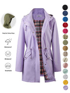 Women's Solid Color Drawstring Zip Up Hooded Trench Coat
