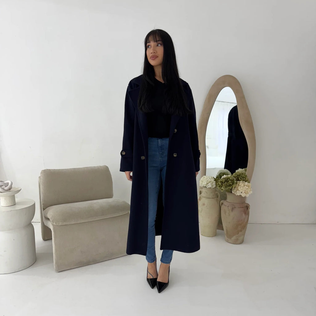 Womens Trench Belted Buttoned Coat