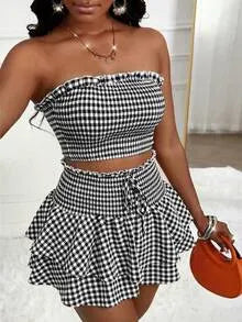 Women's cropped vest and mini skirt set