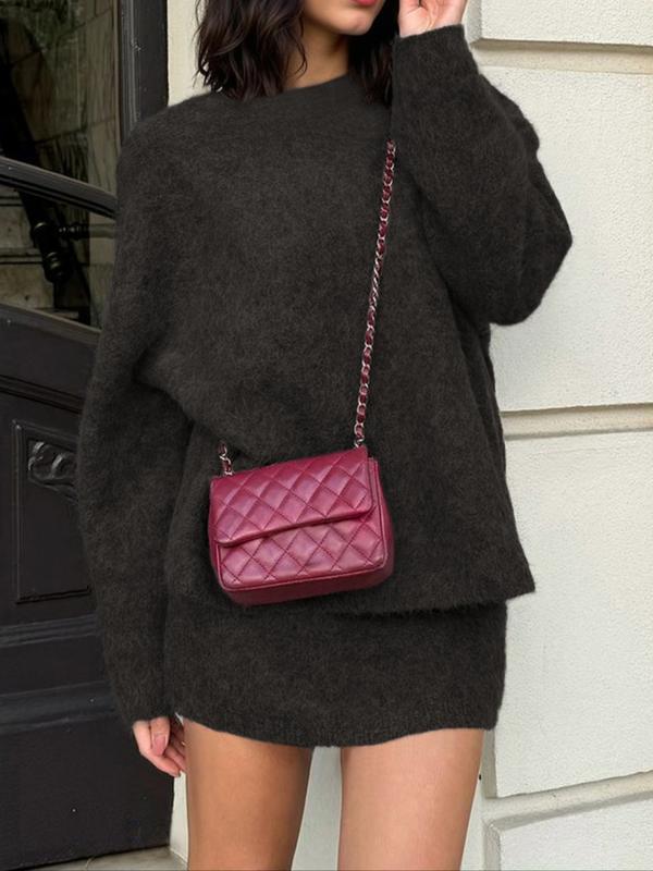 Autumn Winter Women's Stylish Commuter Two-Piece Set, Casual Elegance with Knitted Top and Skirt, Perfect for Fashionable Outings, Womenswear