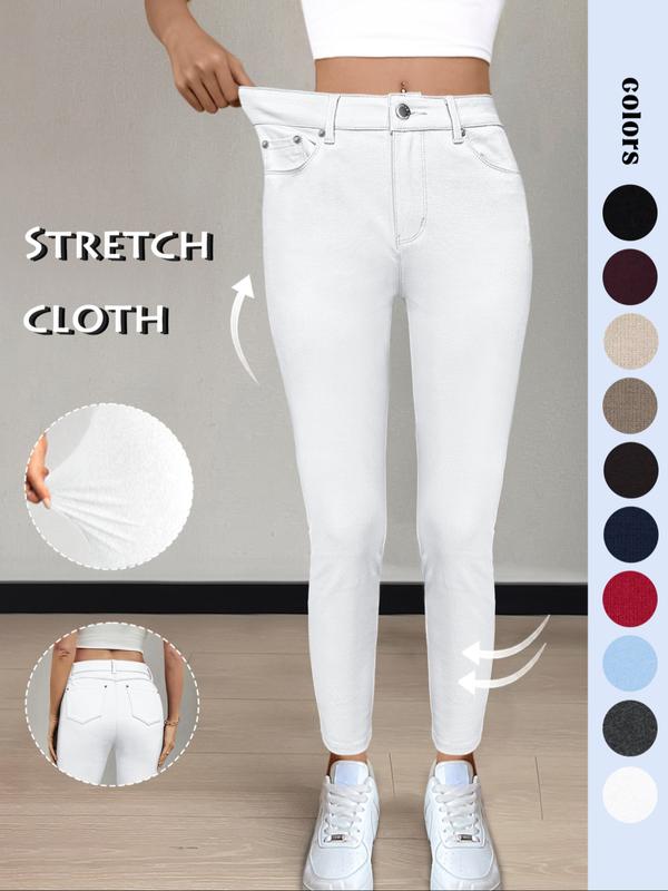 Women's Plain Pocket Button Leggings, Casual Comfy Skinny Pants for Yoga Gym Workout, Ladies Bottoms for Fall & Winter,T-Chic