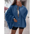 Women's Solid Color Button Cable Knit Cardigan Long Sleeve Open Front Outerwear for Fall and Winter Daily Wear