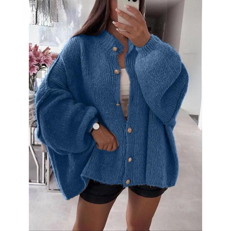 Women's Solid Color Button Cable Knit Cardigan Long Sleeve Open Front Outerwear for Fall and Winter Daily Wear