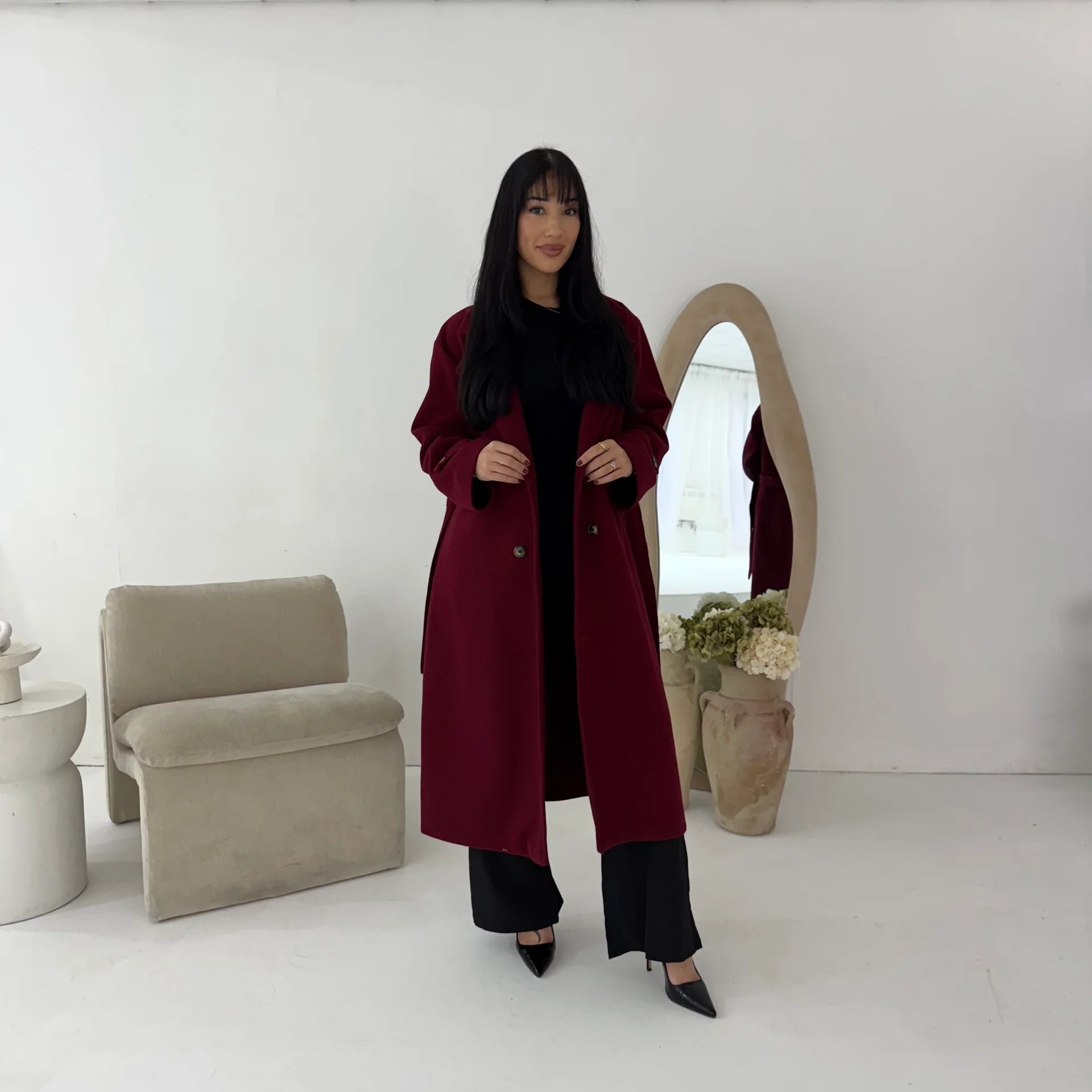 Womens Trench Belted Buttoned Coat