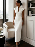 New Stand Collar V Neck Sleeveless High Waist Bodycon Dress