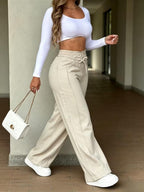 Women's Wide Leg Pants, Womenswear, Trouser, Vertical Line Pleated Design
