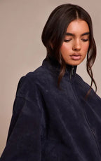 Mushroom Faux Suede Bomber Jacket