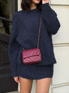 Autumn Winter Women's Stylish Commuter Two-Piece Set, Casual Elegance with Knitted Top and Skirt, Perfect for Fashionable Outings, Womenswear