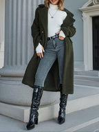 Women's Plain Pocket Button Front Faux Fur Coat, Casual Long Sleeve Lapel Outerwear For Fall & Winter, Women's Clothing For Daily Wear
