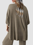 Women's Solid Drop Shoulder Tee & Elastic Waist Pants Two-piece Set