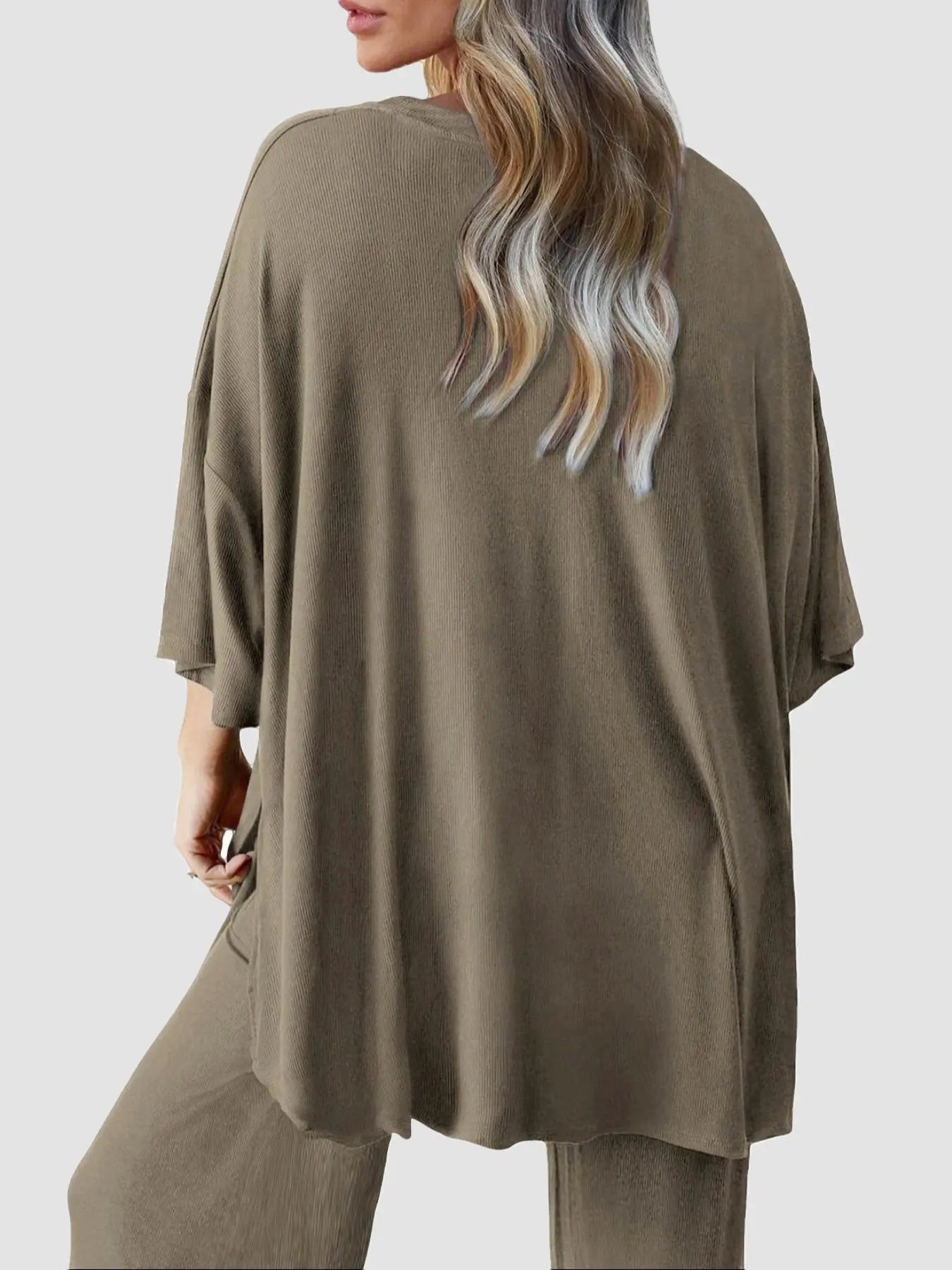 Women's Solid Drop Shoulder Tee & Elastic Waist Pants Two-piece Set