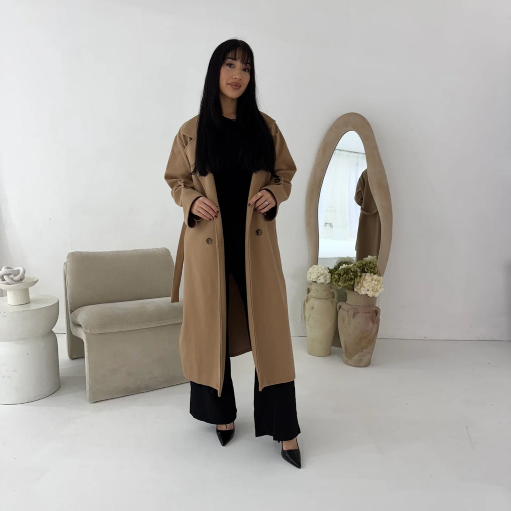 Womens Trench Belted Buttoned Coat