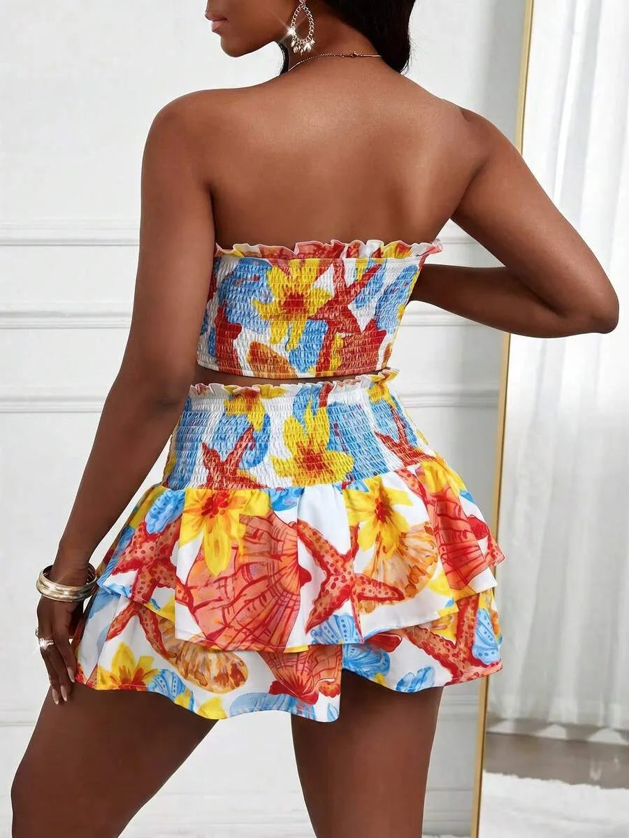 Women's cropped vest and mini skirt set
