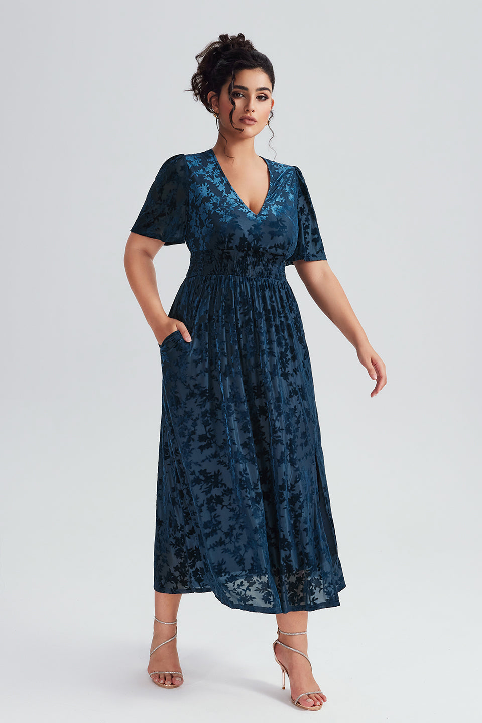 Curveins Plus Size Mauve Velvet Floral Maxi Dress