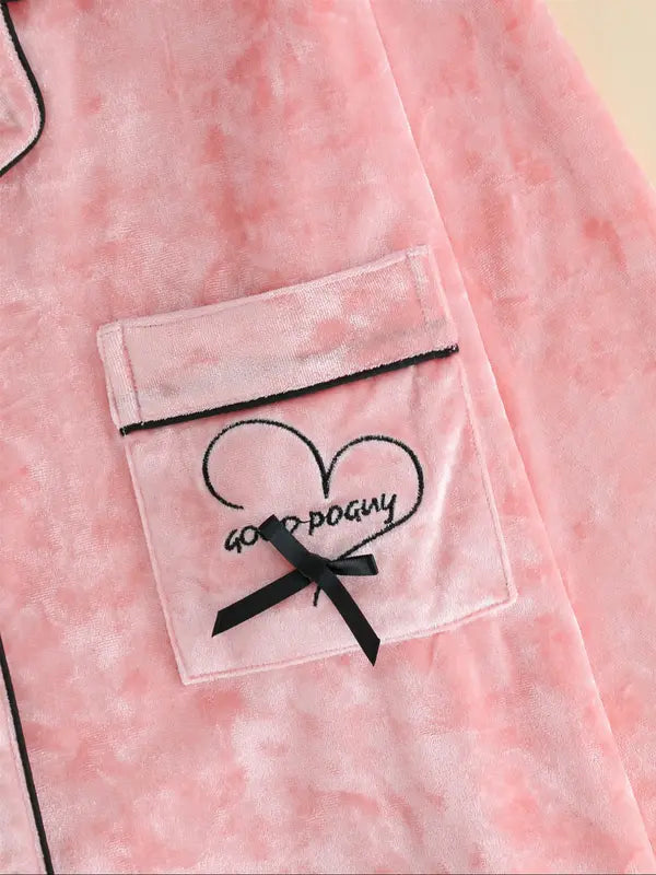 Women's Elegant Winter Pajama Set, Fitted Long Sleeve Button-Up Top & Warm Pants, Comfortable Home Wear for Cold Weather