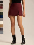 High Waist Slit Skort with Zipper, Stretchy Commuter Daily Wear, Versatile Elastic Skort, Women's Fashion Apparel