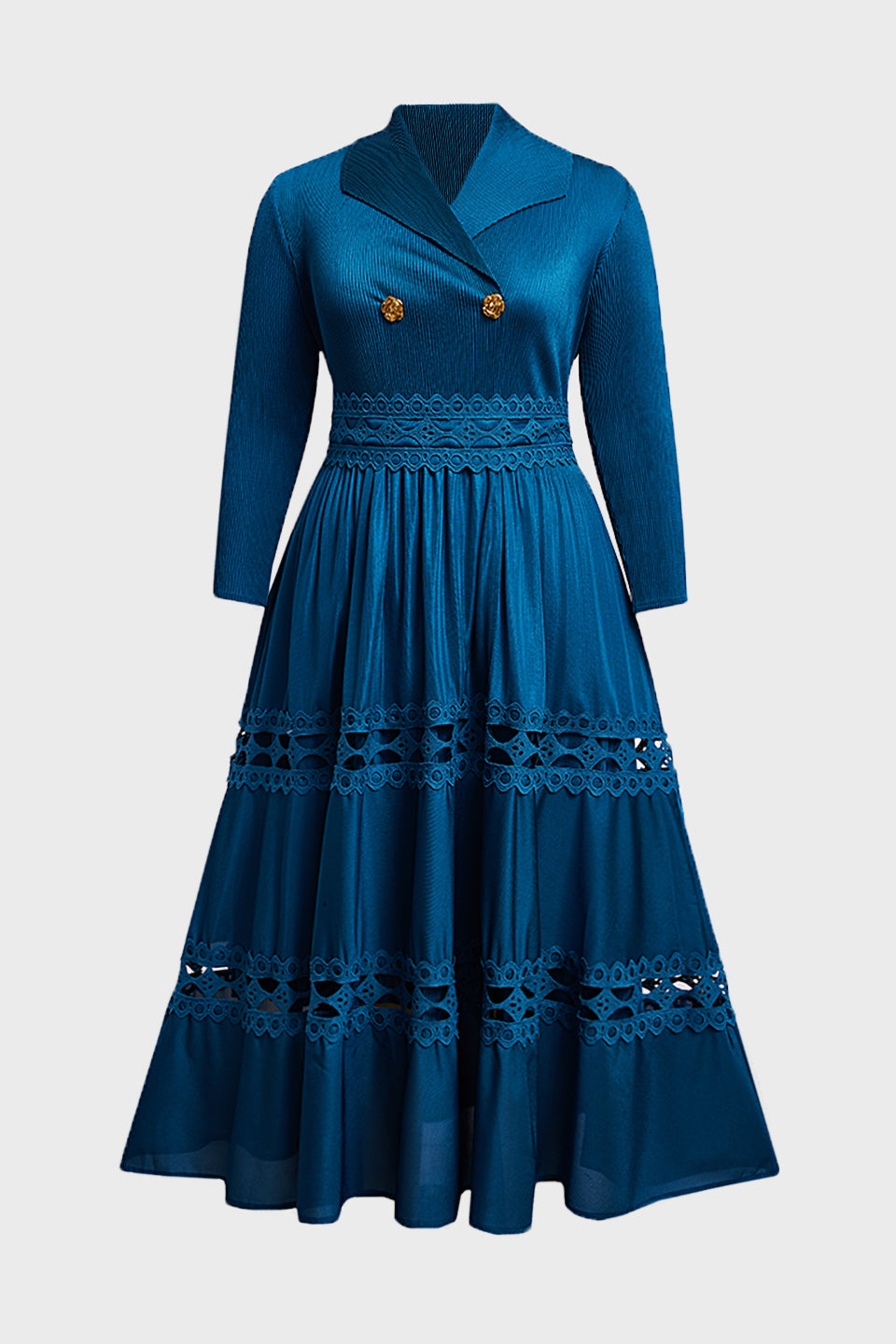 Curveins Plus Size Wrap Neck Long Sleeve Color Block Cinched Waist Maxi Dress