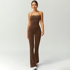 Women's Halter Neck Bodycon Flared Leg Jumpsuit – Stylish & Comfortable for Fitness & Fashion,Stylish & Comfortable Athleisure Outfit, Butt Lifting, High Waist Workout Gym Clothing Stretchable Activewear,jumpsuit women