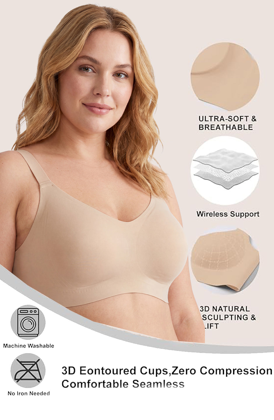 Curveins Soft Jelly Full Cup No Underwire Seamless Support T-Shirt Bra