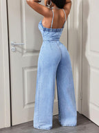 Women's Casual Denim Halter Backless Wide Leg Pants