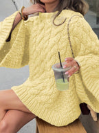Women's Casual Loose-Fit Sweater, Round Neck Long Sleeve Knitted Top, Fall & Winter Fashion, Daily Wear, Plain Color Knitwear