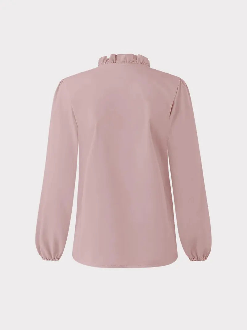 Women's Elegant V Neck Blouse with Ruffles, Loose-Fit Woven Shirt for All Seasons, Plain Pattern Casual Top for Office Wear