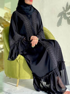 Arabic Clothing- Contrast Lace Belted Abaya without Hijabs, Summer Outfits, Arabic Fashion Long Sleeve Flounce Sleeve Dress, Modest Abaya Clothing for Women, Islamic Abaya