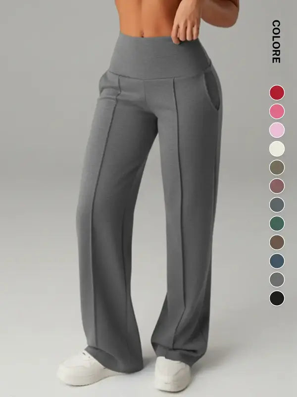 Women's High Waisted Side Pocket Joggers, Casual Sporty Yoga Pants, Loose Fit Elastic Waist, All Seasons Long Regular Leggings