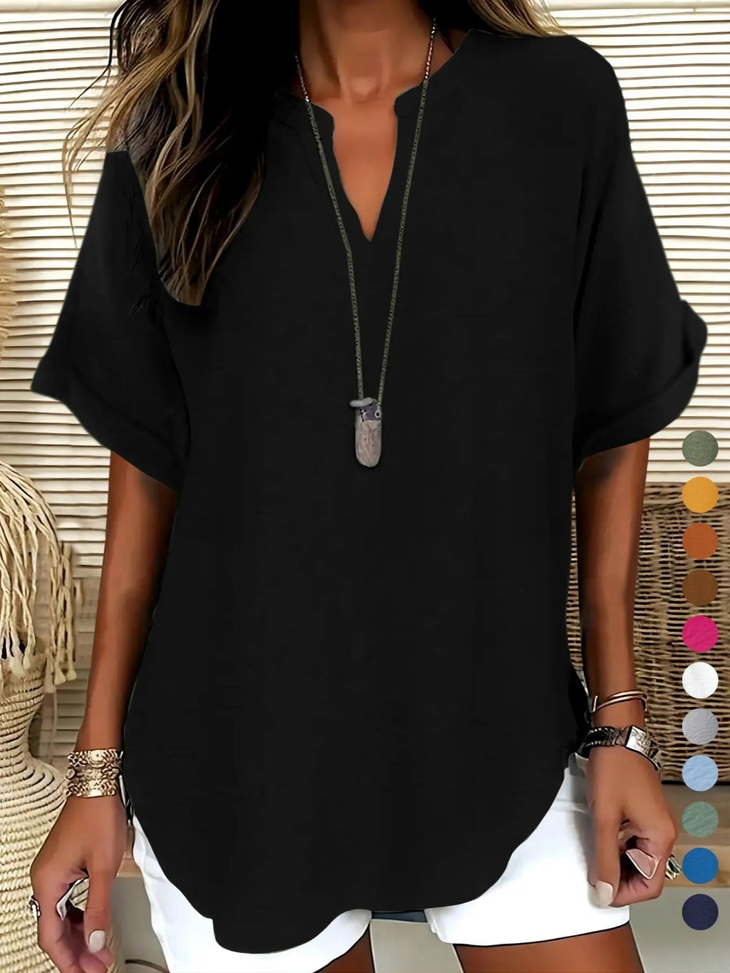 Women's Plain Short Sleeve Blouse, Shirts, Casual Solid Color Top for Daily Wear, Ladies Clothes for All Seasons