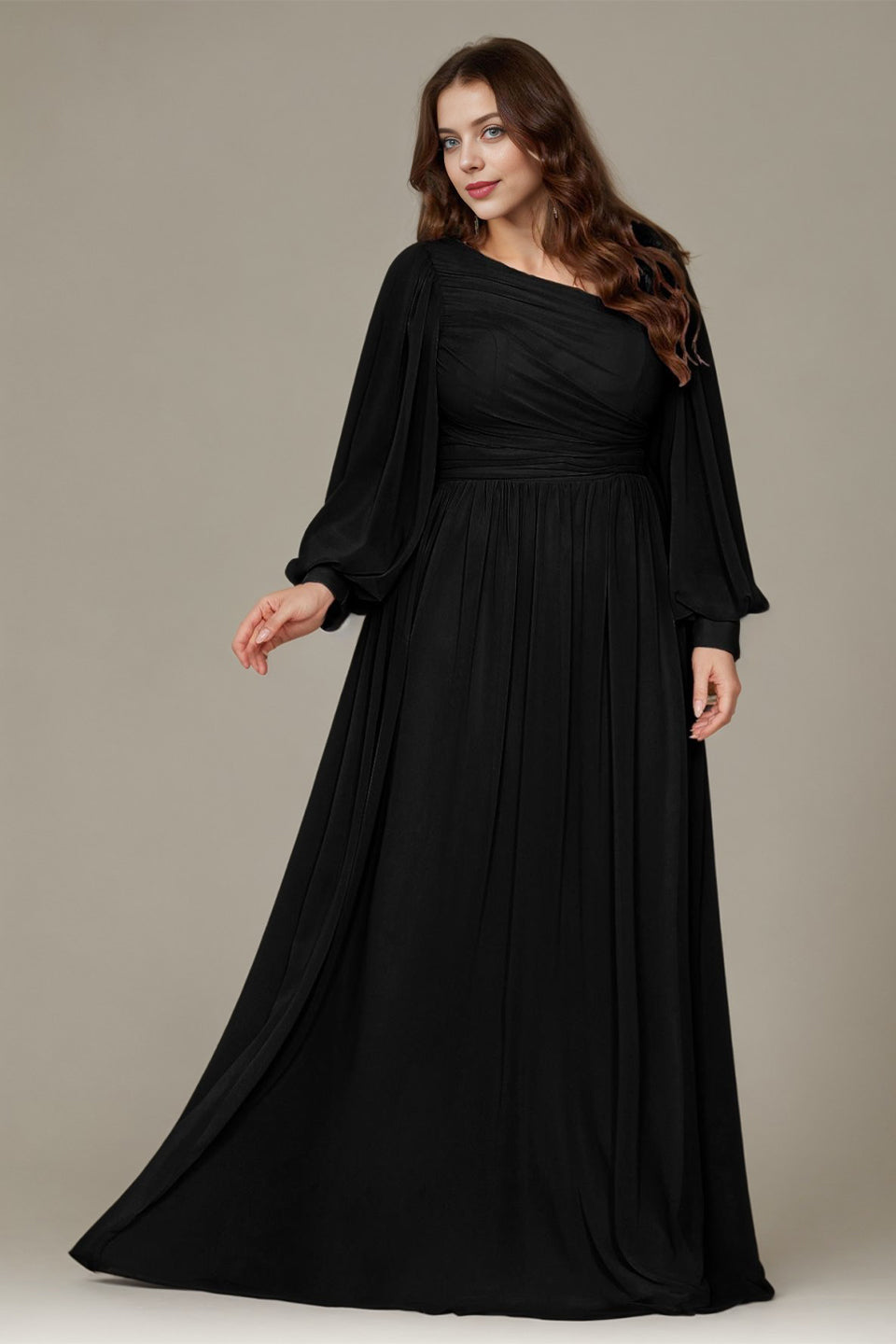 Curveins Plus Size One Shoulder Chiffon 3D Flower Detail Elegant Flowy Maxi Dress