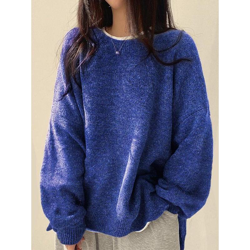 Women's Drop Shoulder Split Hem Sweater, Casual Long Sleeve Round Neck Jumper, Women's Knitwear Top for Fall & Winter, Sweaters for Women