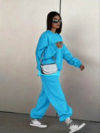 Women's Two-Piece Set Round Neck Sweatshirt and Loose Jogger Pants, Street Hip-Hop Casual Sporty, Fall & Winter Fashion