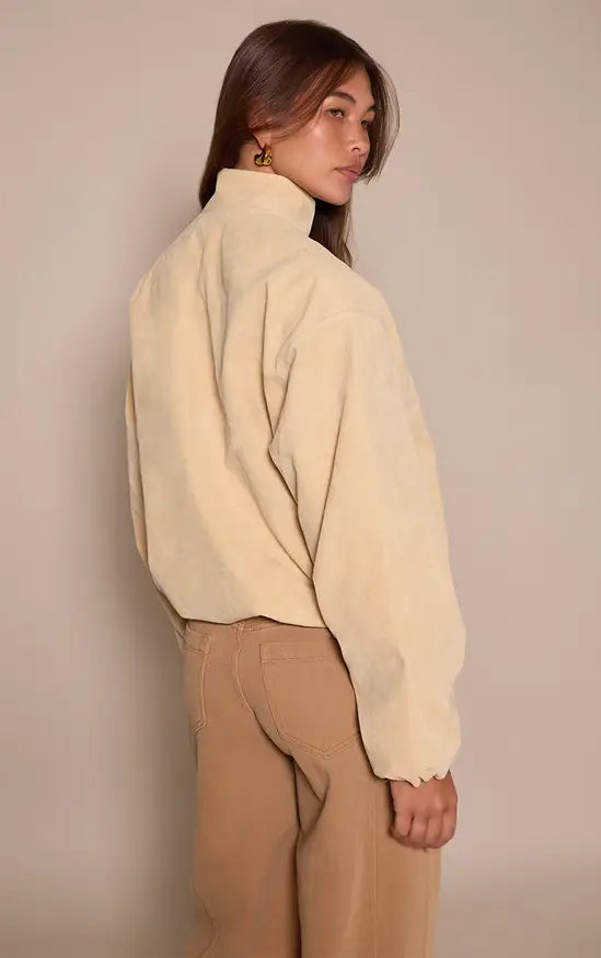 Mushroom Faux Suede Bomber Jacket