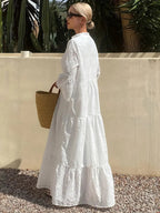 women's white fashionable French flared sleeve tunic dress with elegant French style