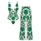V Neck Green Printed Knotted at Waist Tummy Control One piece Swimsuit and Skirts or Pants