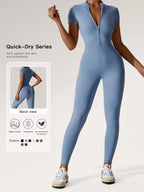Women's high-neck, sturdy-zip sports jumpsuit
