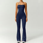 Women's Halter Neck Bodycon Flared Leg Jumpsuit – Stylish & Comfortable for Fitness & Fashion,Stylish & Comfortable Athleisure Outfit, Butt Lifting, High Waist Workout Gym Clothing Stretchable Activewear,jumpsuit women
