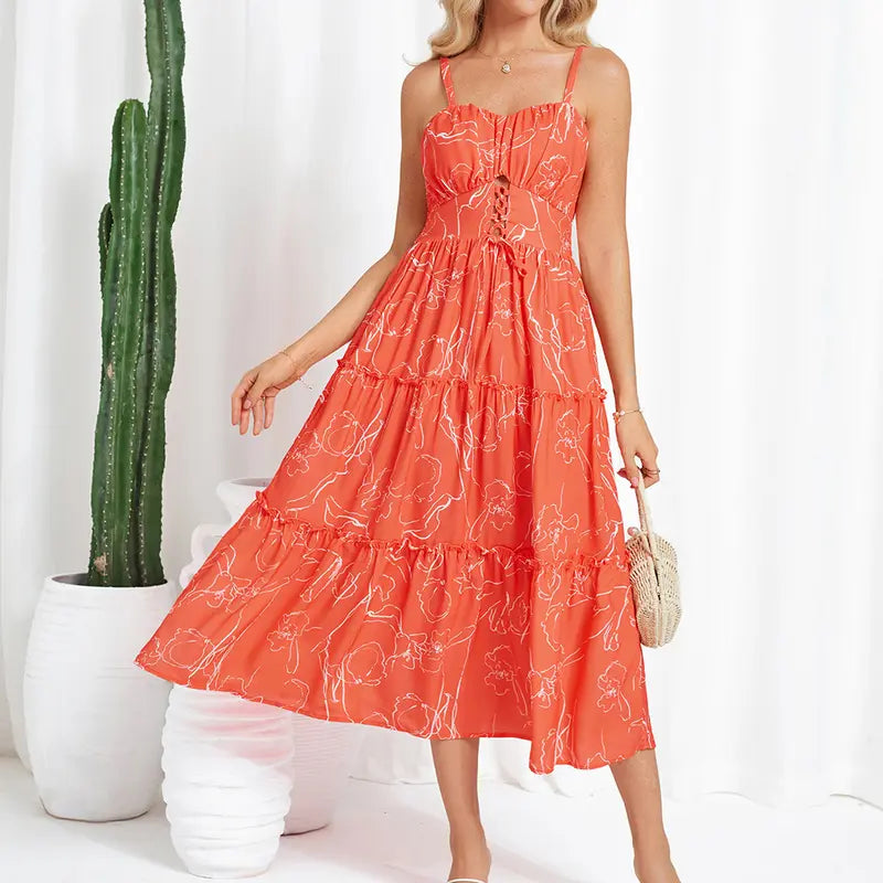 Women's Casual Bohemian Floral Maxi Sundress - Summer Spaghetti Strap Smocked Tiered Beach Dress with Pockets, Plus Size, Boho Clothes for Women