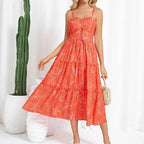 Women's Casual Bohemian Floral Maxi Sundress - Summer Spaghetti Strap Smocked Tiered Beach Dress with Pockets, Plus Size, Boho Clothes for Women