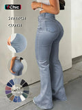 Y2K Women's High Waist Flare Leg Jeans,Casual Button Fly Pocket Design Bell Bottom Denim,Women's Bottoms for Daily Wear,000 Jeans,Fashionable And Versatile Women's Jeans,Suitable For Spring,Summer,Autumn And Winter