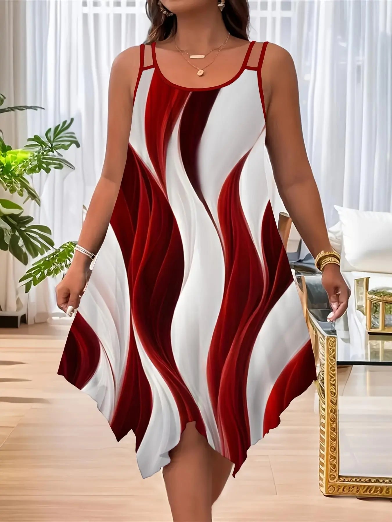 Plus Size All Over Print Asymmetrical Hem Cami Dress