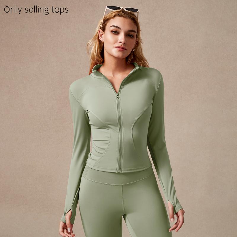 Women's Full Zip Long Sleeved Sports Jacket Slim Fit Quick Dry Stretch Fabric with Thumb Holes for Running Yoga Gym Workout Outfits Activewear