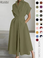 Women's Solid Color Collared Dress, Casual Short Sleeve  Dress for Summer, Ladies Clothes for Daily Wear