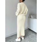 Women's Solid Button Front Sweater & Long Skirt Two-piece Set, Casual Drop Shoulder Long Sleeve Knit Top & High Waist Skirt for Daily Outdoor Wear, Women's Knitwear for Fall & Winter