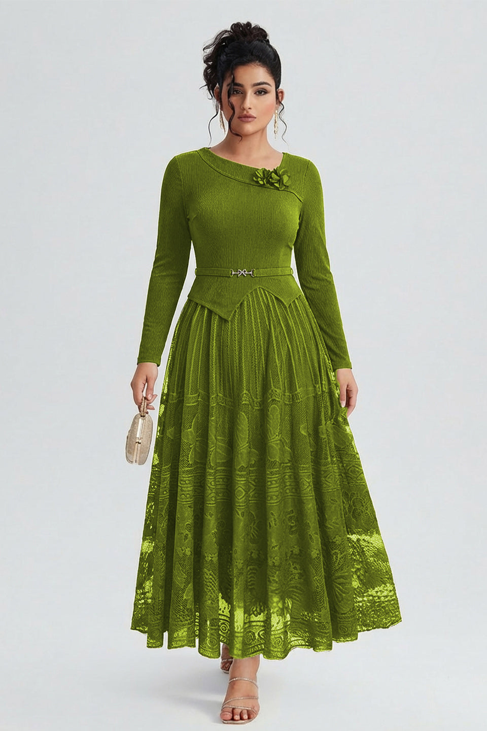 Curveins Plus Size Flowing Solid and Printed Panel Pleated Maxi Dress