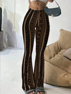 Women's Geometric Print Flared-Leg Knit Fitted Pants, Summer Casual Comfy Chic Trousers for Daily Wear, Ladies Bottoms for All Seasons