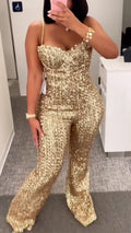 Women Spaghetti Strap Sparkling Temperament Jumpsuit