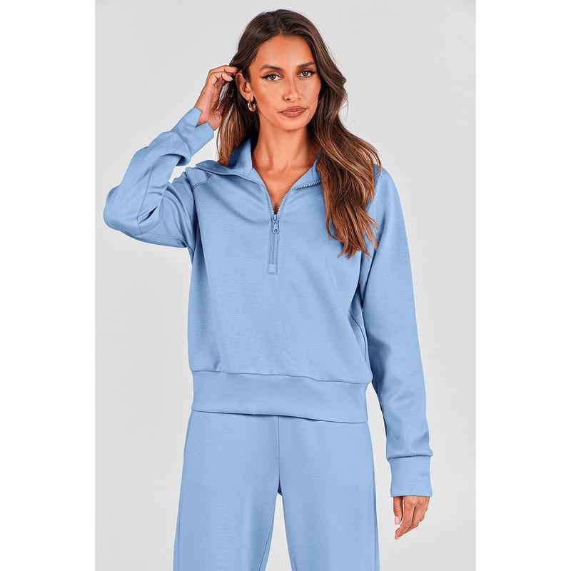 Women's Casual 2-Piece Sweatsuit Set - Half Zip Pullover Sweatshirt & Wide Leg Pants with Drawstring - Matching Tops & Sweatpants for Comfort
